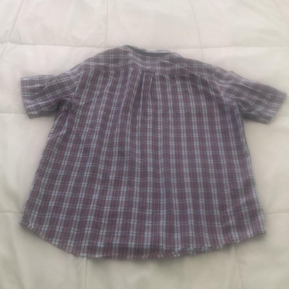 Chaps easy care short sleeve button down shirt atriped orange blue and white - Picture 6 of 8